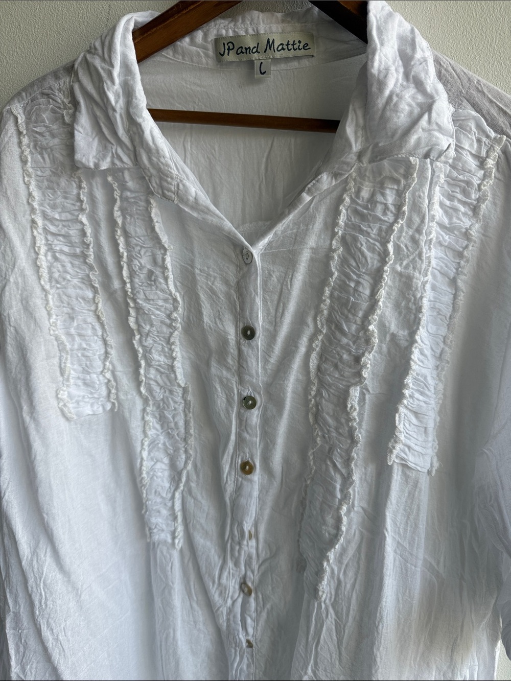 Panel Matters White Ruffled Button-Up Blouse - Picture 3 of 4